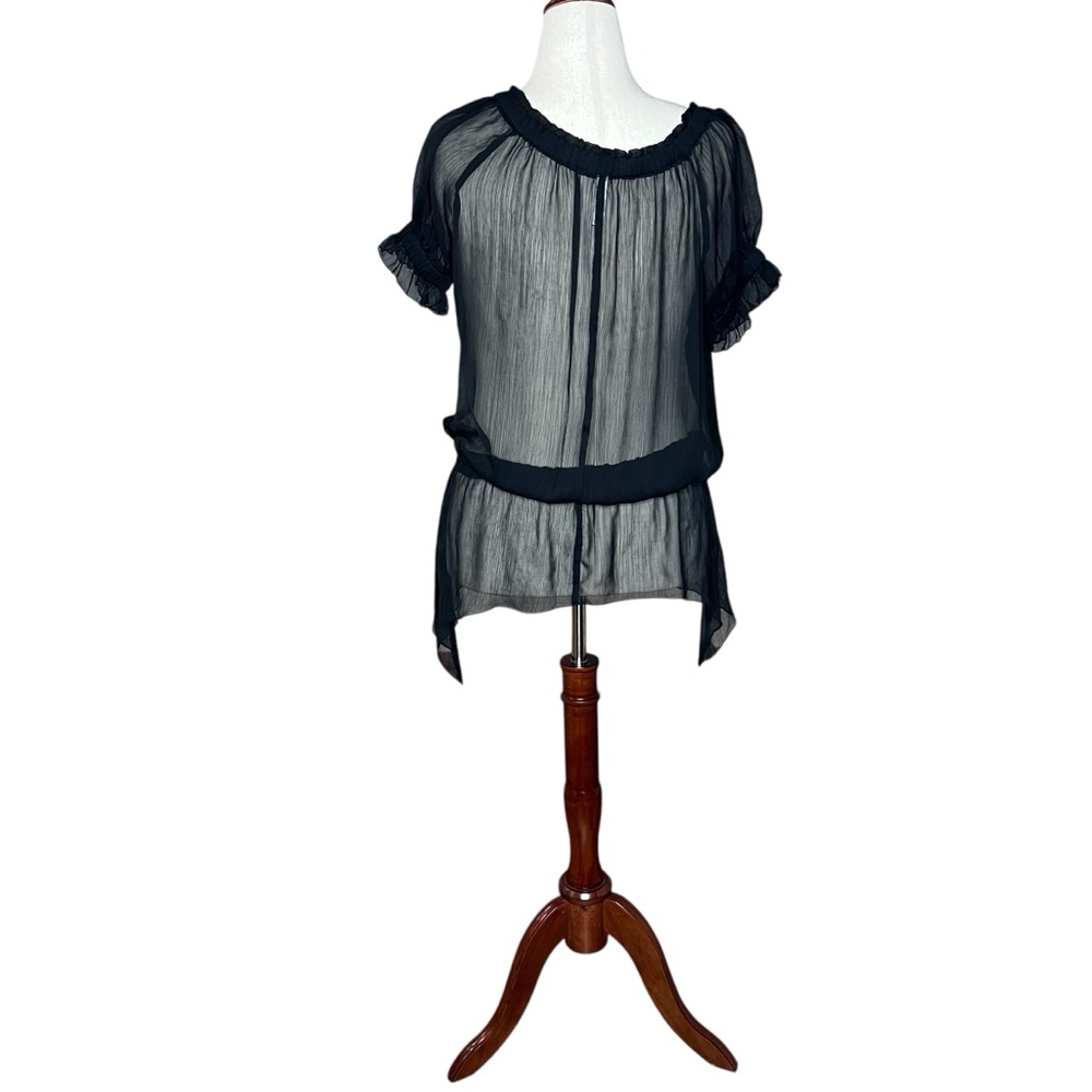 XHILARATION Black Sheer Tunic Top Short Sleeve Scoop Neck/Off Shoulder SZ:S